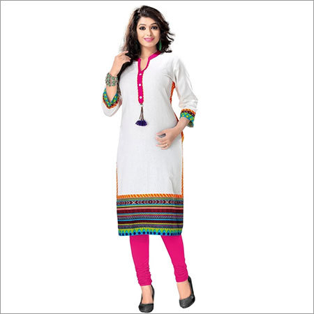 Washable Designer White Cotton Kurti