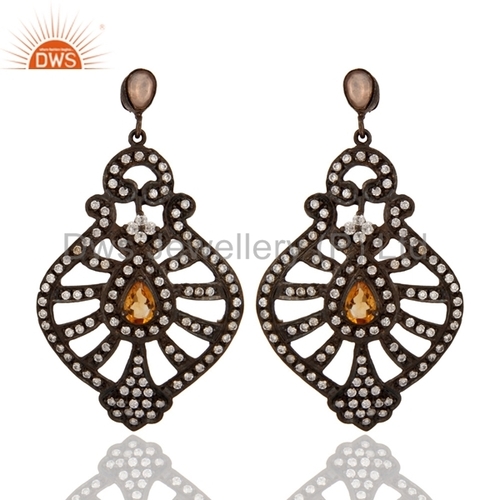 Sterling Silver CZ & Citrine Earring