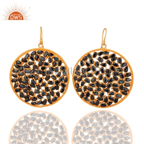 Natural Blue Sapphire Gemstone Gold Plated Dangle Earrings Jewelry