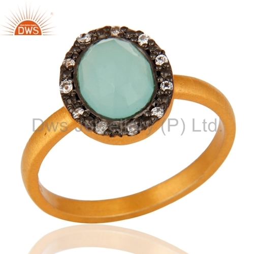 Gold Plated 925 Silver Blue Aqua Glass Ring