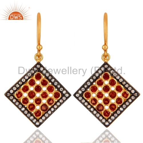 Gold Vermeil Silver White Topaz & Garnet Earring