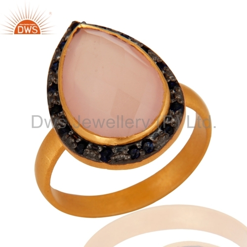 Rose Quartz & Blue Sapphire 925 Silver Ring