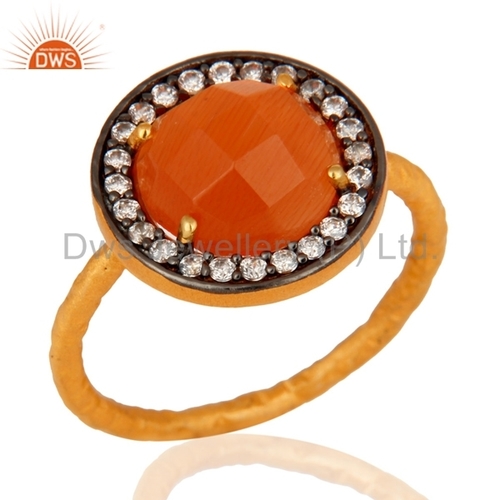 Gold Plated 925 Silver Peach Moonstone Ring