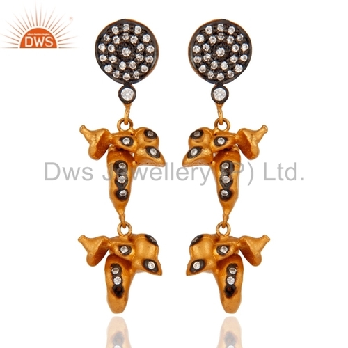 Gold Plated Silver Cubic Zirconia Earring - 20-25mm, Dangle Style | Elegant Design, Pave Setting, Luxury Look