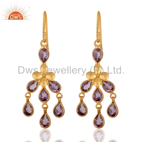 सोना मढ़वाया स्टर्लिंग चांदी नीलम कान की बाली