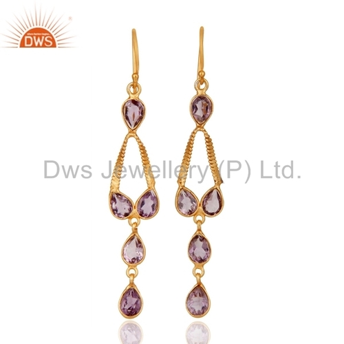Gold Plated 925 Silver Amethyst Earrings