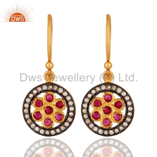 Sterling Silver Ruby & White Topaz Earring