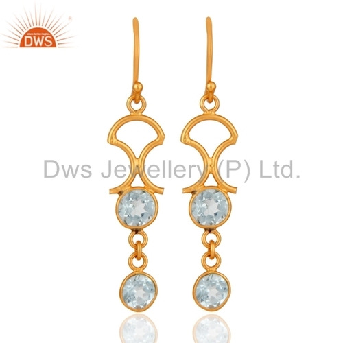 Gold Plated Sterling Silver Blue Topaz Earrings