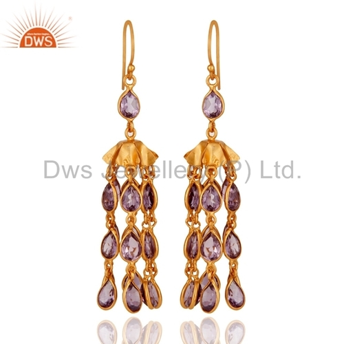 Gold Vermeil 925 Silver Amethyst Earring - 2 Inches, 5g | Elegant Design, High Polish, Luxury Appeal