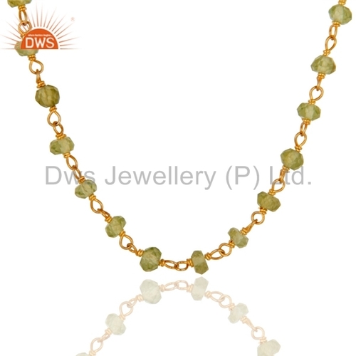 Gold Plated Silver Peridot Beaded Necklaces