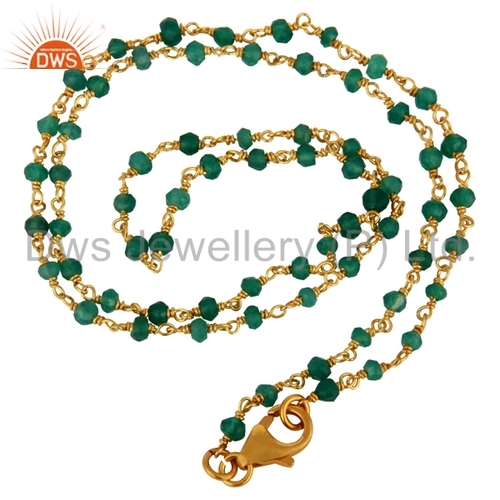 925 Sterling Silver Green Onyx Beaded Necklace