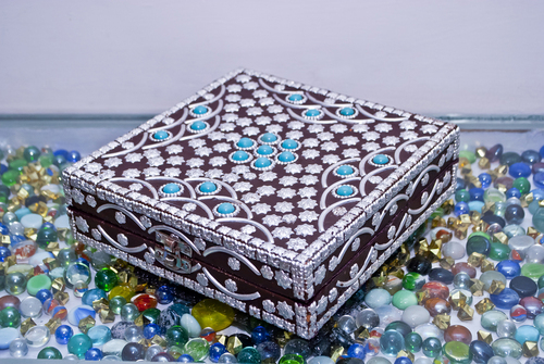 Dry Fruit Gift Boxes - Cardboard Embroidered, Brown, Square | Luxurious Look, Elegant Packaging, Customizable Sizes