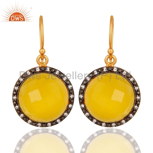 Sterling Silver Yellow Moonstone Earring - 15mm Diameter, Polished Finish | Elegant Bezel Set Design