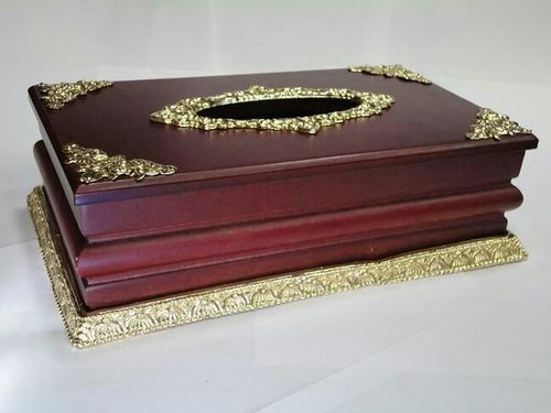 Wood and Metal Tissue Box Holder - 10x5x4 Inches, Dark Brown, Polished Finish, Elegant Durable Design