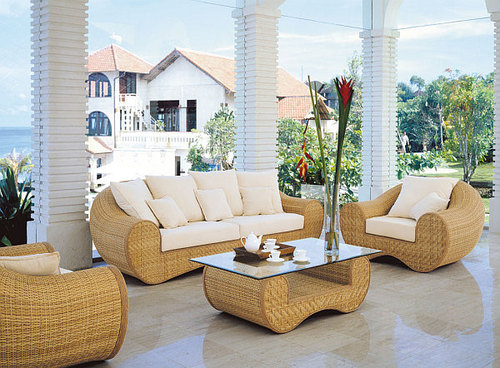 Stylish Curved Cane Sofa Set 