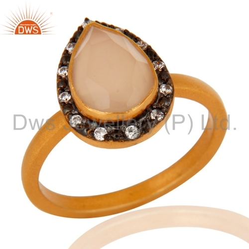 925 Silver Gold Vermeil Rose Chalcedony Ring