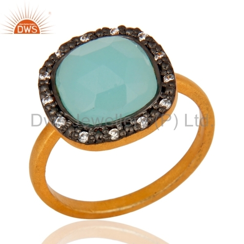 Gold Vermeil 925 Silver Blue Aqua Glass Ring