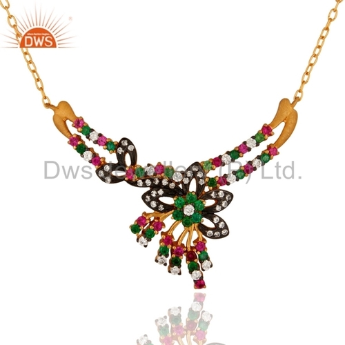 Gold Plated Silver Mix Color CZ Necklace