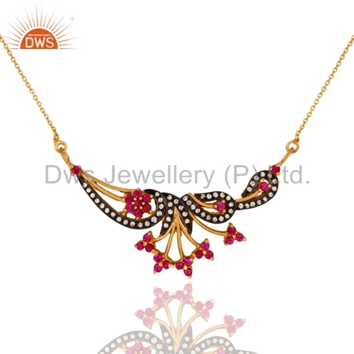 925 Silver White Zircon Gold Vermeil Necklace