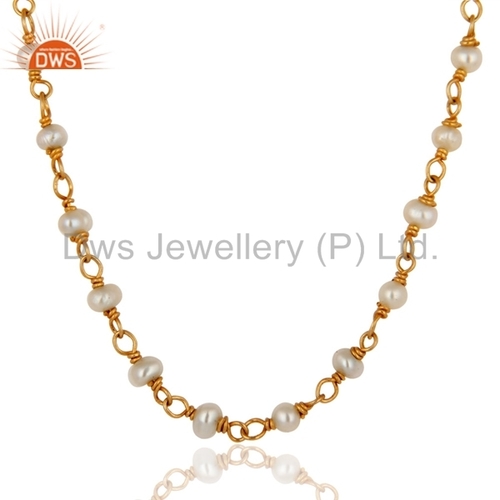 Pearl Silver 925 Gold Plated Necklace