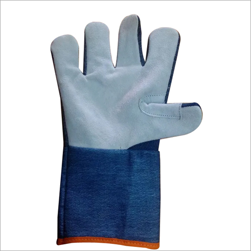 Half Leather Half Jeans Hand Gloves - Leather-Denim Blend, Multicolor | Seamless Stitching, Comfortable Fit, Tear and Chemical Resistance