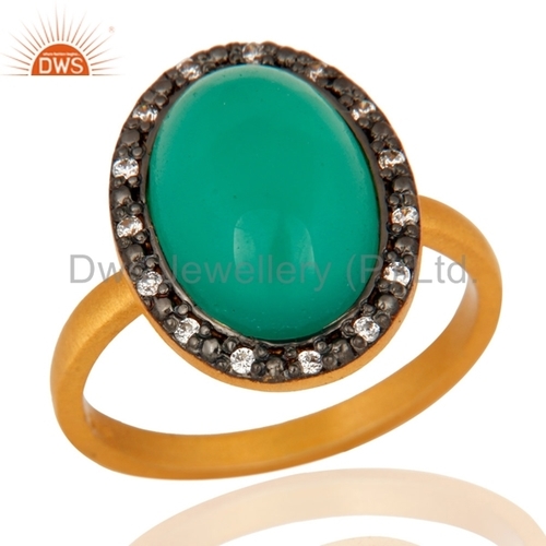 Gold Vermeil Green Onyx Silver Ring