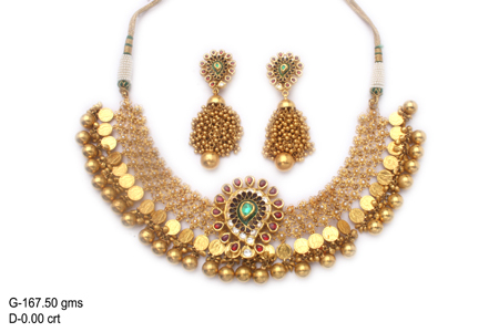 Diamond Necklace - Gold Plated, 8.8 in, 167 gm | Elegant Design, Mixed Stones, Luxury Jewelry, Perfect Gift