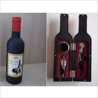 Wine Bottle Tool Set - Wood and Metal, 12x4x2 inches, Black | Winged Cork Puller, Elegant Design, Portable, 4 Pieces, Wooden Box Packaging