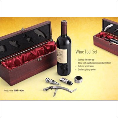 Wine Tool Set - Wood & Metal, 12x5x3 Inches, Brown | Elegant Design, Durable, 5 Pieces, Wooden Box Packaging