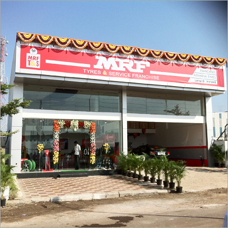 MRF Tyre Service Center - Concrete Glass Building 1000 Sq Ft | Tire Repair Wheel Alignment Tire Change Balance Service Certified Technicians