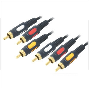 2 RCA Male / 2 RCA Male Cord Moulded - Copper Coaxial 5 Mtr Black, Dual Molded Durable Design