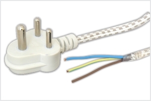 3 PIN MAINS CORD 5 Amp W / COTTON BRAIDED WIRE (24.2 SWG) 2.5 MTR.