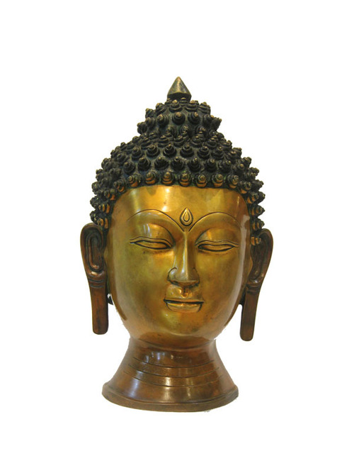 Buddha Head Sculpture in Brass with Antique Finish