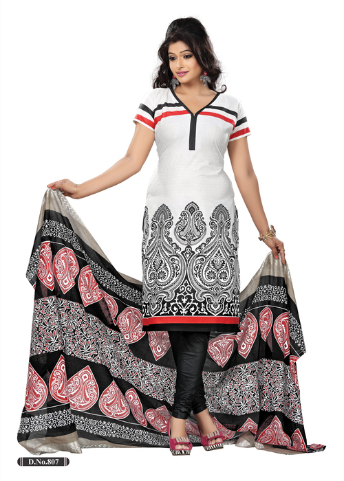 Beautiful Cotton Salwar Suit - Pure Cotton, Medium Size, Black and White Printed, Short Sleeves | Quick Dry, Washable, Partywear Suitable, Traditional Elegance