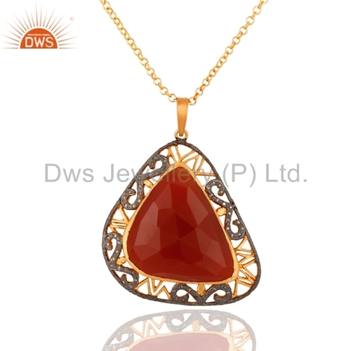 Sterling Silver Pave Diamond & Red Onyx Pendant