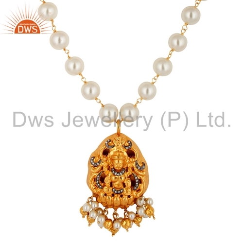 Natural Pearl Beaded Gemstone Temple Pendant Necklace Jewelry Gender: Children