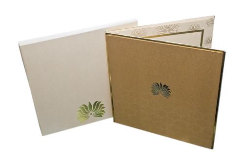 Indian Wedding Cards - Cardstock 5x7 Inches Beige, Smooth Finish, Customizable, Offset Printing, Boxed Packaging