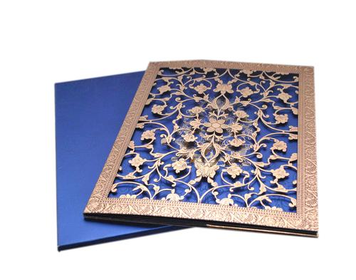 0081 copy - Cardstock and Metal, 5x7 Inches, Blue | Elegant Design, Intricate Cutwork, Matte Finish, Boxed Packaging