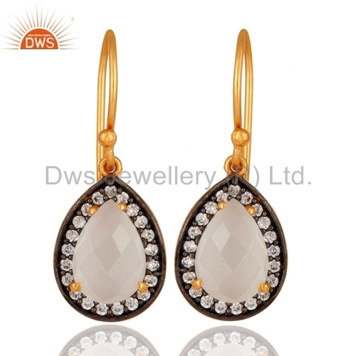 Zircon White Moonstone Gemstone Earrings Manufacture Jewelry
