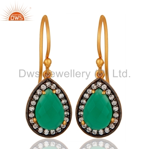 Natural Green Onyx Gemstone Silver Earrings Jewelry Manufacture