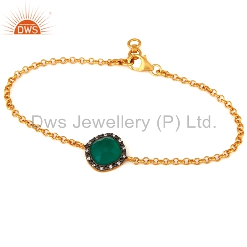 Fashion Green Onyx Gemstone Cz Chain Bracelet