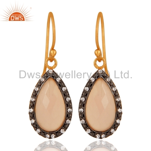 Zircon Rose Chalcedony Gemstone Silver Earrings Jewelry