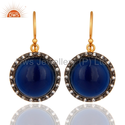 CZ Blue Corundum Gemstone Earrings Jewelry Supplier