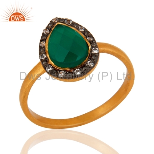 Green Onyx Sterling Silver 22K Gold Vermeil Ring