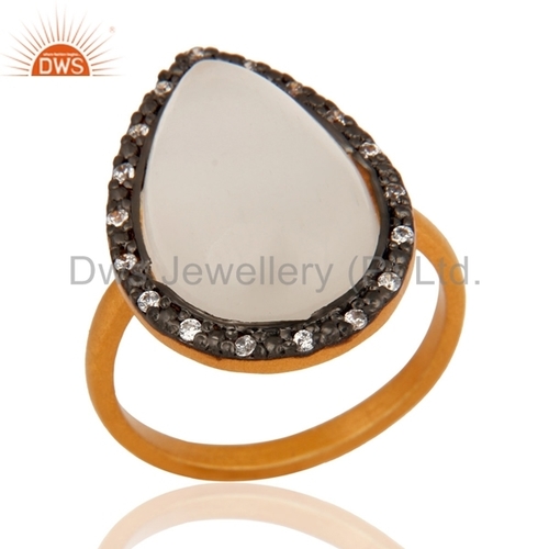 White Moonstone 22K Gold Vermeil Sterling Silver Ring