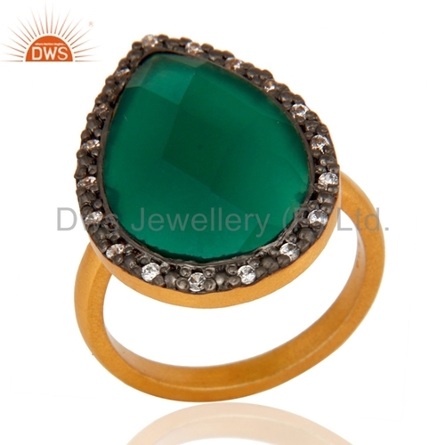 Sterling Silver Green Onyx Gold Vermeil Ring