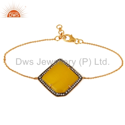 Yellow Moonstone Gold Plated Chain Bracelet Gender: Children