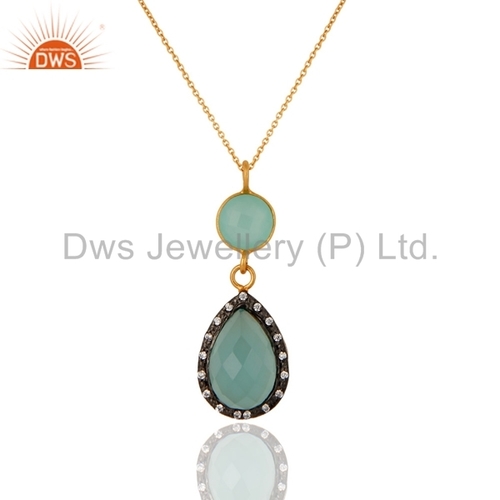 Blue Aqua Glass Gold Plated Sterling Silver Pendant
