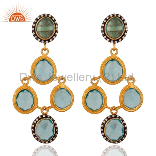 Gold Plated Sterling Silver Glsss Blue Topaz Earring