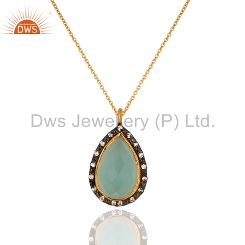 Blue Aqua Glass Sterling Silver Pendant